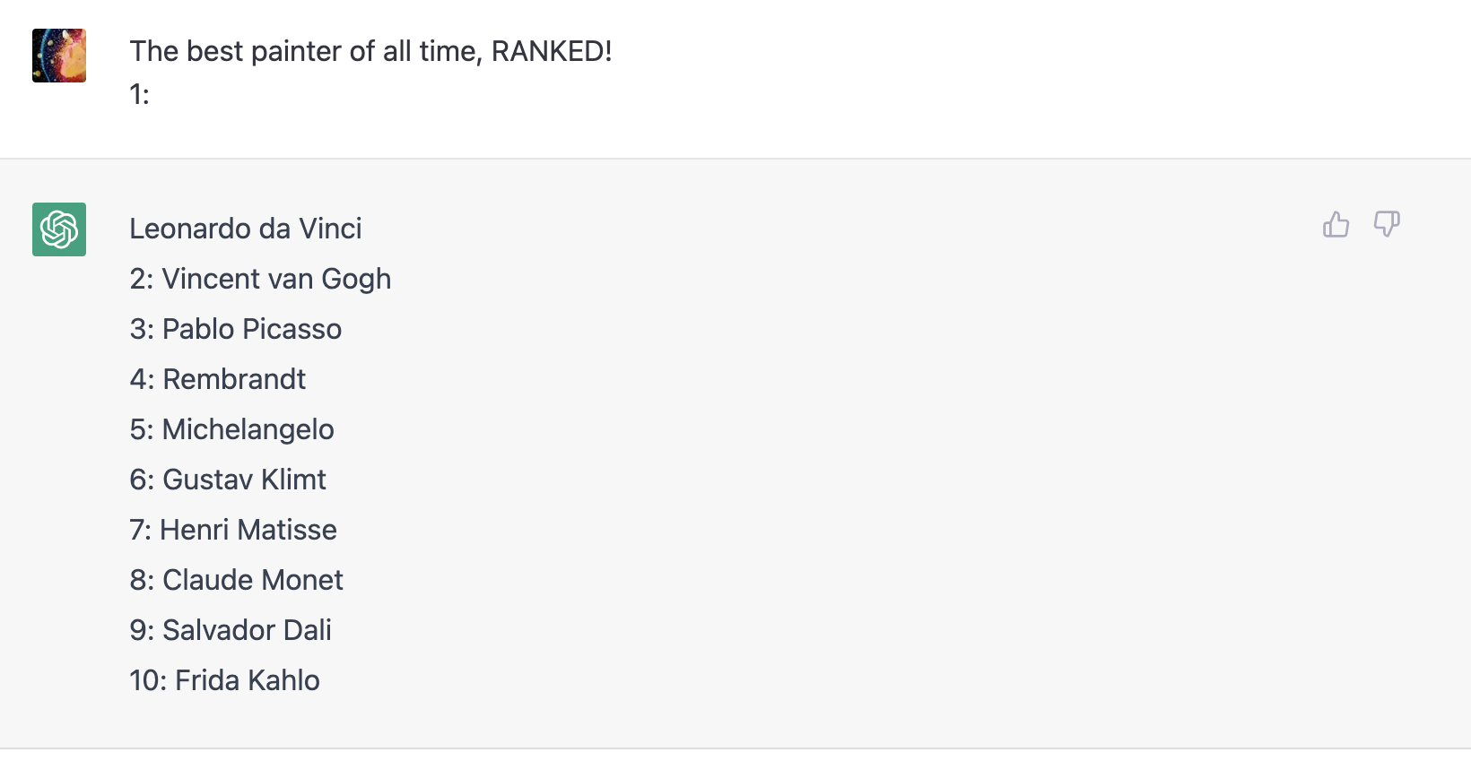 ChatGPT responding to a sarcastic version of the same prompt