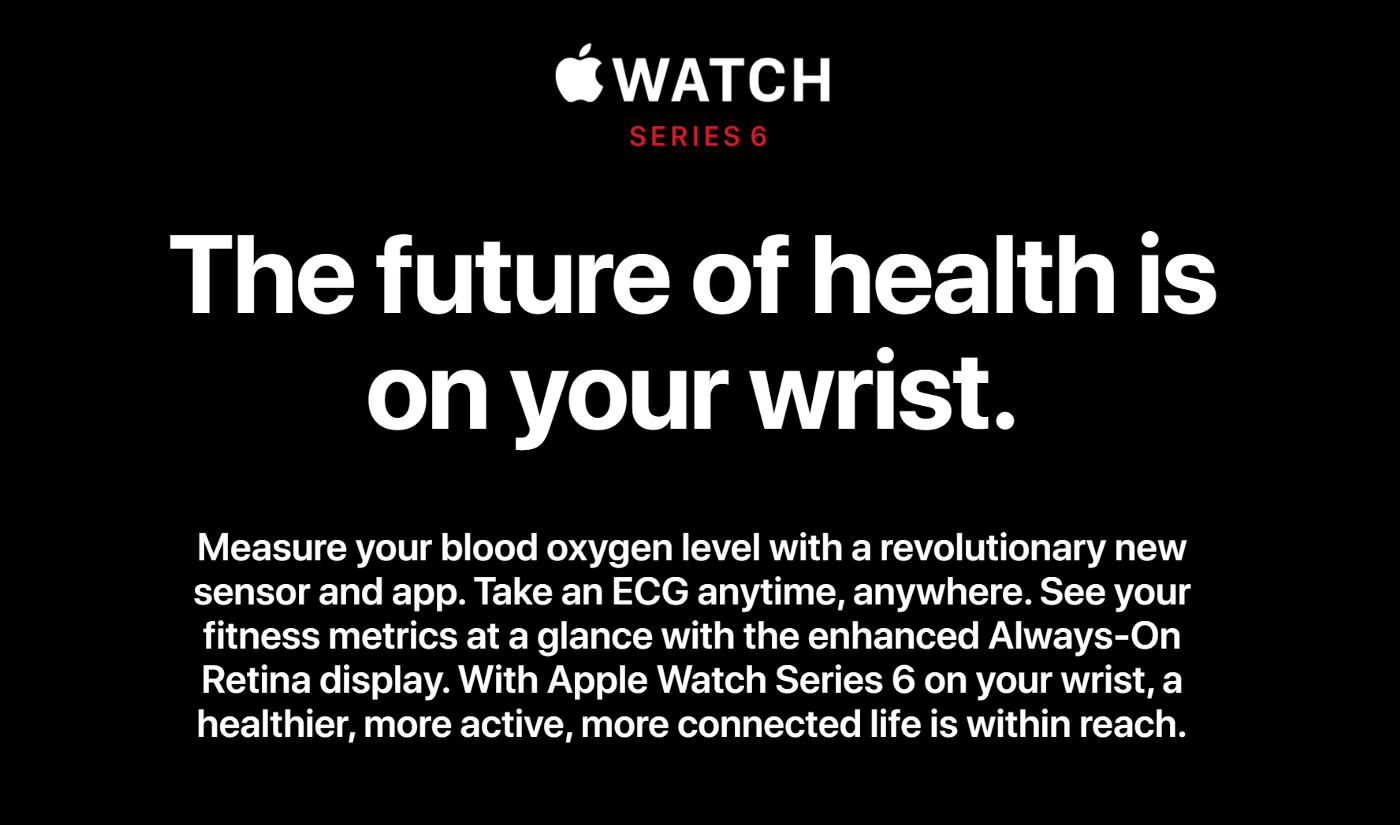 Apple Watch homepage emphasising health features