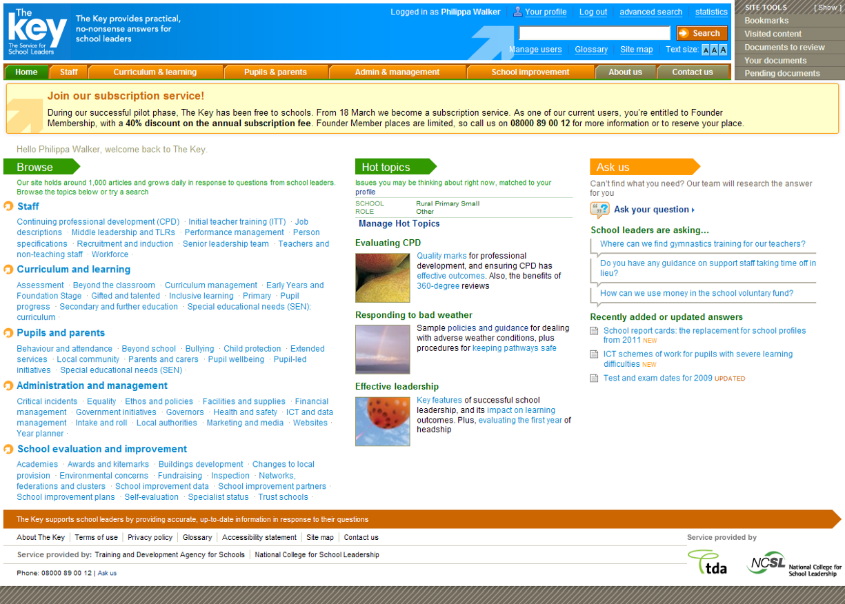 The Key's website in early 2009